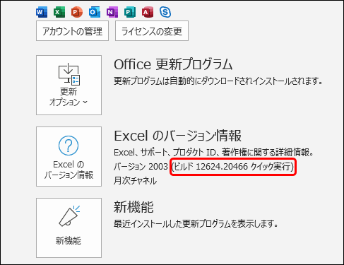 Excelビルド番号