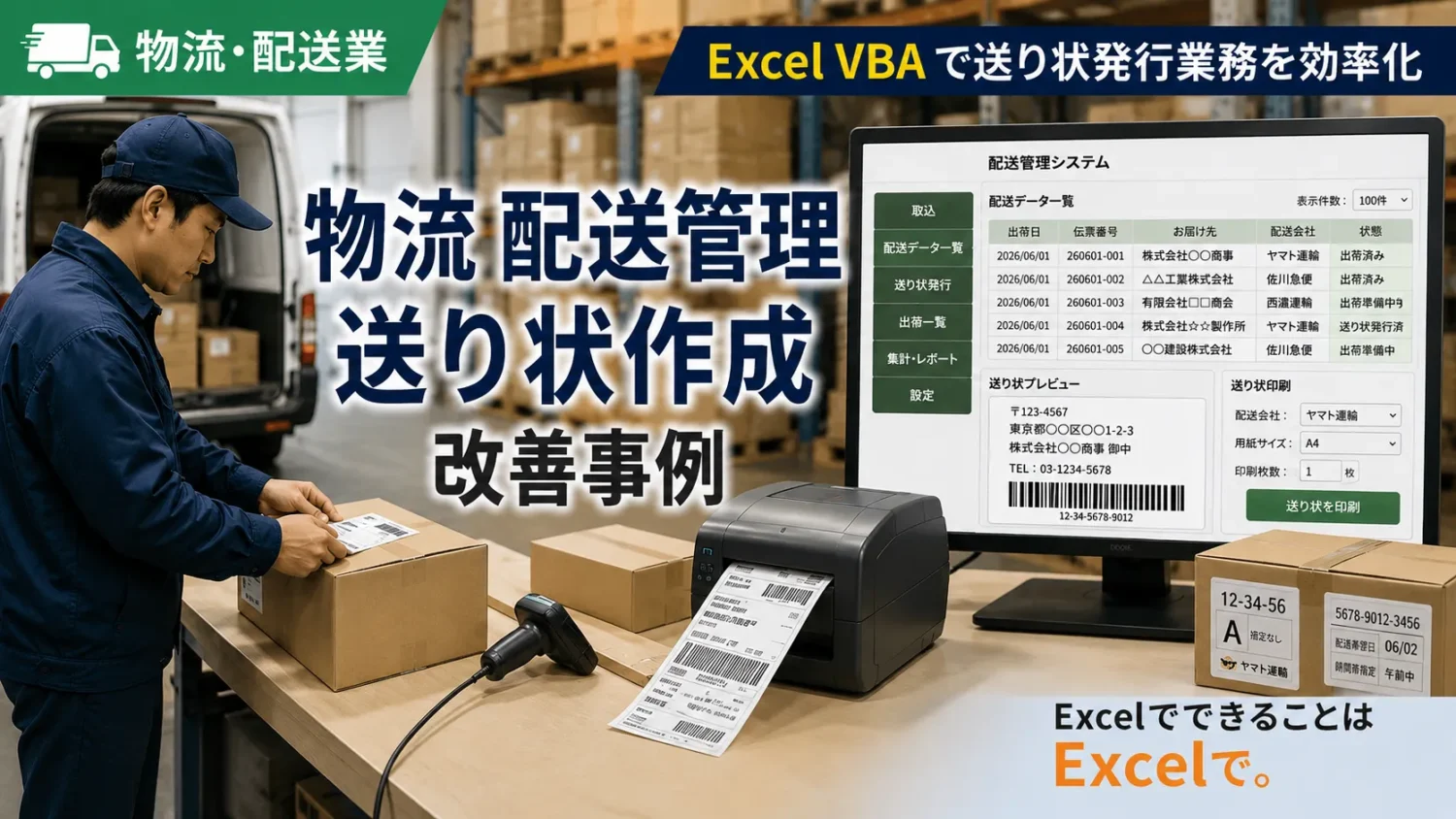 物流 配送管理・送り状作成 改善事例|ExcelVBAで送り状発行業務を効率化