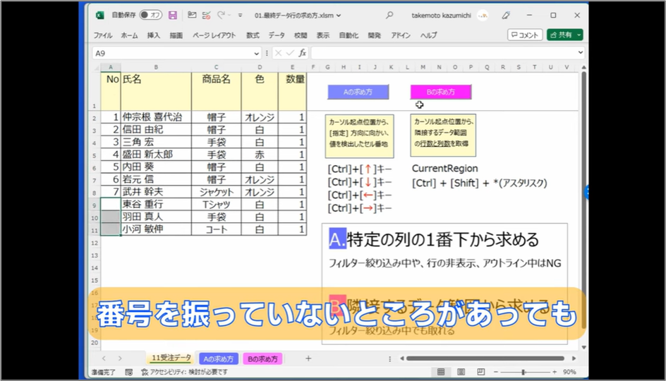 セルネッツ：VBAで最終データ行を求める2つの方法